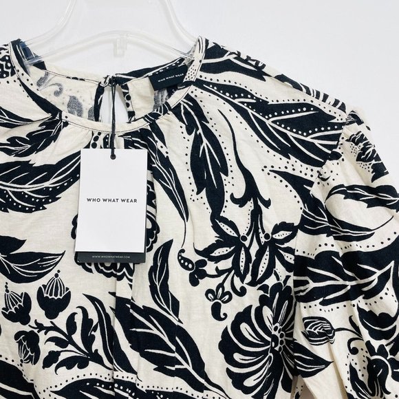 Who What Wear Women's Top Small Linen Half Sleeve Peplum Shirt Floral Print New - Picture 2 of 11